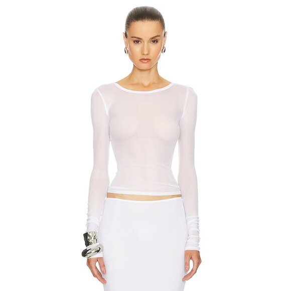 Helsa Mesh Long Sleeve Tee in White Sheer Mesh - Picture 1 of 4